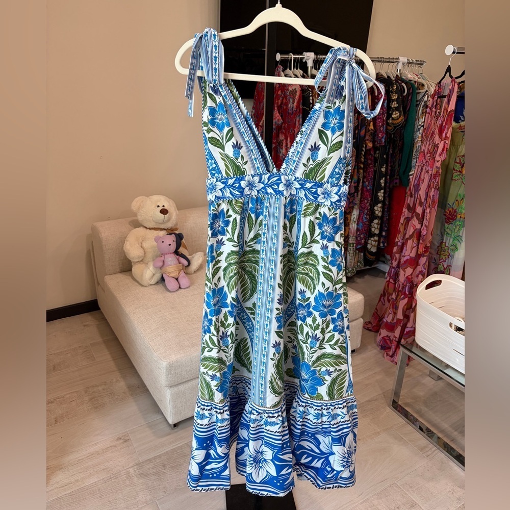FARM Rio Blue and Green Floral Midi Dress Mty - Picture 7 of 16
